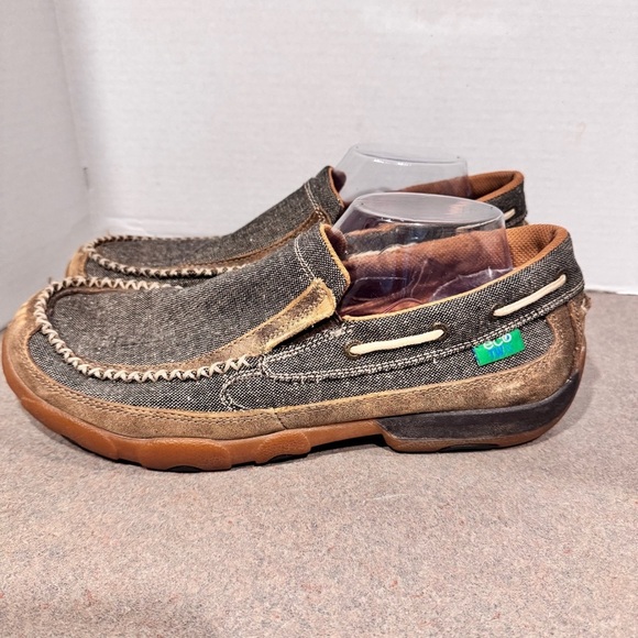 Twisted X Men’s Brown Gray Canvas Moccasins Driving Shoes 10.5 main image 5